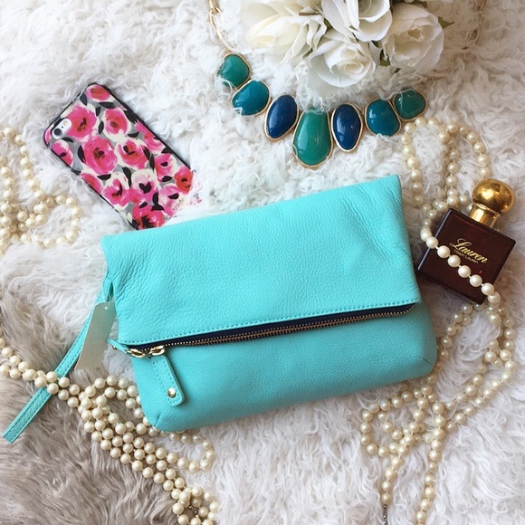 Talbots Handbags - TIFFANY BLUE | NWT | Talbots Leather Clutch